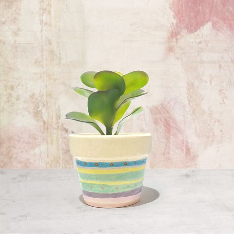 HAND-MADE Plant Pot pastel striped - 植栽/盆栽 - 陶 
