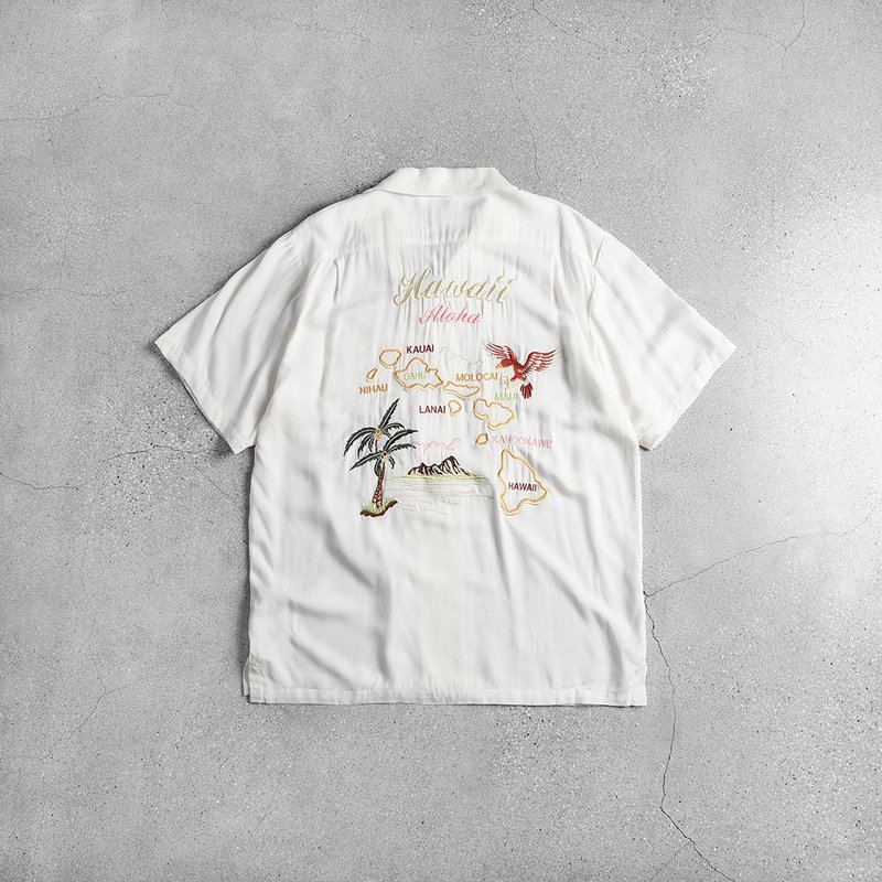 Houston 刺绣衬衫 / Vintage古着 - 男装衬衫 - 棉．麻 白色