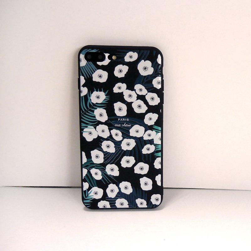 黑色白罂粟花手机壳 - 手机壳/手机套 - 硅胶 黑色