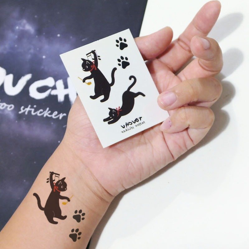 TU紋身貼紙-带领结的小猫咪     - 纹身贴 - 纸 黑色