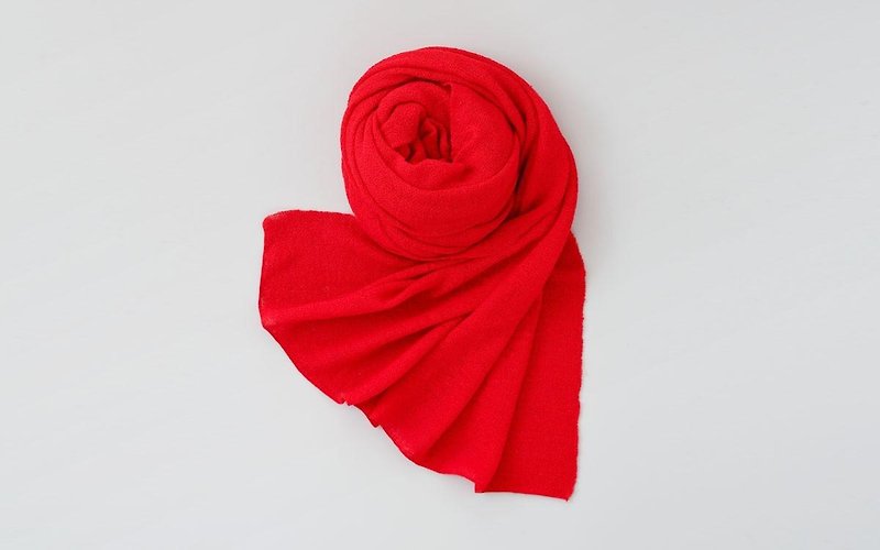 リネンニットストール　レッド - 丝巾 - 棉．麻 红色