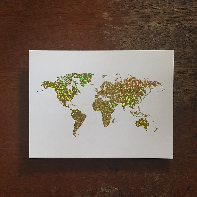 明信片-世界地图-雷射金 - 卡片/明信片 - 纸 金色