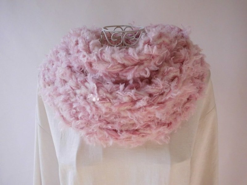 再出品×6（冬牡丹の花)ファー・メリノウール&アルパカ入り・とても柔らかなふわふわ♪スヌード - 丝巾 - 其他材质 粉红色