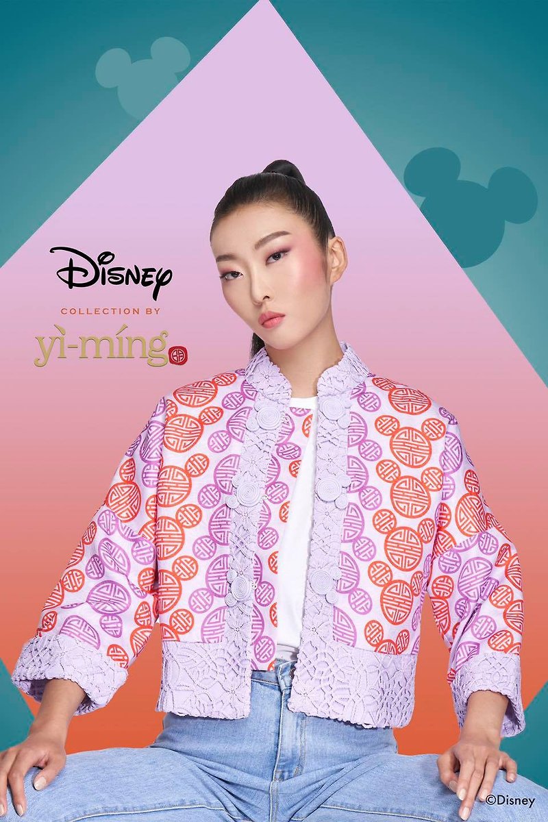 (迪士尼独家限量系列) 米奇蕾丝中式外套 - 女装休闲/机能外套 - 聚酯纤维 粉红色