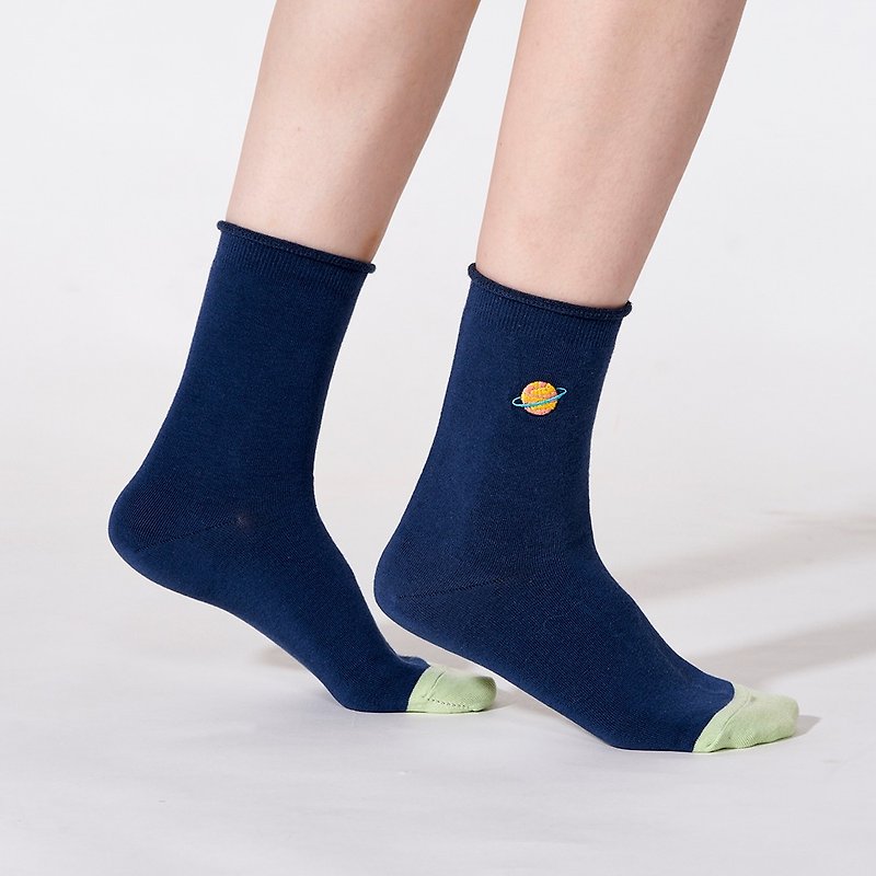 星环 3:4 /蓝/ 刺绣 袜子 - 袜子 - 棉．麻 蓝色