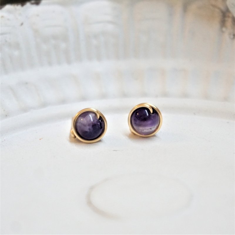 << 金线框耳针 - 紫水晶 >> 6mm紫水晶 ( 另有无痛耳夹 ) - 耳环/耳夹 - 半宝石 紫色