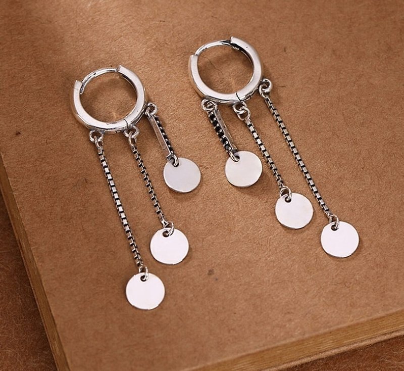 Ladder Design 3 Chains Tassel Earrings for Women Glossy Silver Flakes Earrings