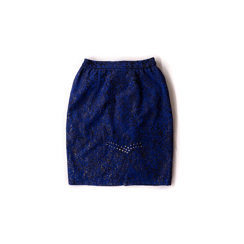 A PRANK DOLLY - 古着 Vintage宝蓝闪亮豹纹铆钉裙 - 裙子 - 聚酯纤维 蓝色