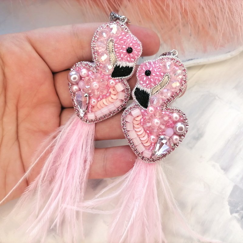 Flamingo earrings, Bird earrings,Flamingo jewelry,pink flamingo,summer earrings - 耳环/耳夹 - 其他材质 粉红色