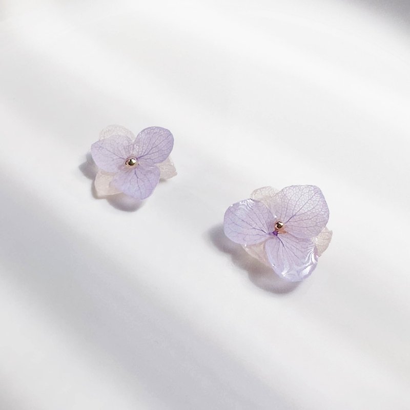紫白绣球花真花干燥花耳环/耳夹/耳针 - 耳环/耳夹 - 植物．花 紫色