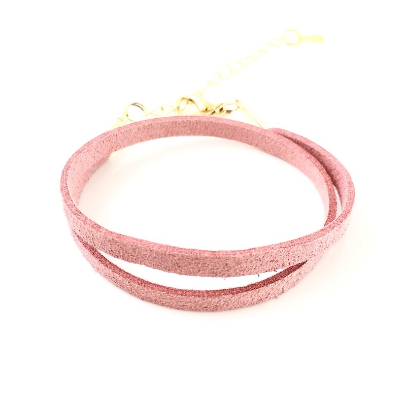 粉肤色-麂皮绕绳手环（也可以用作颈链） - 手链/手环 - 棉．麻 粉红色