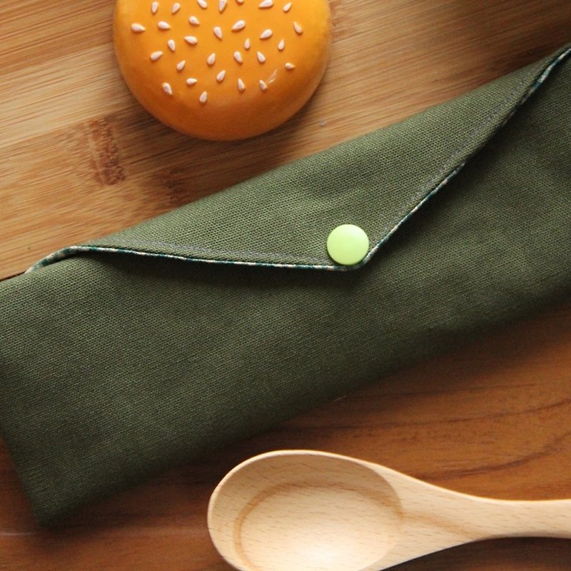 定制~文青风环保筷袋5x24cm ~个性绿 收纳包.环保筷袋.手作餐具袋 - 收纳用品 - 棉．麻 绿色