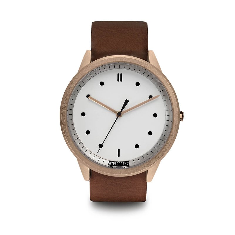 HYPERGRAND - 02基本款系列 - 玫瑰金白表盘棕皮革 手表 - 男表/中性表 - 其他材质 咖啡色
