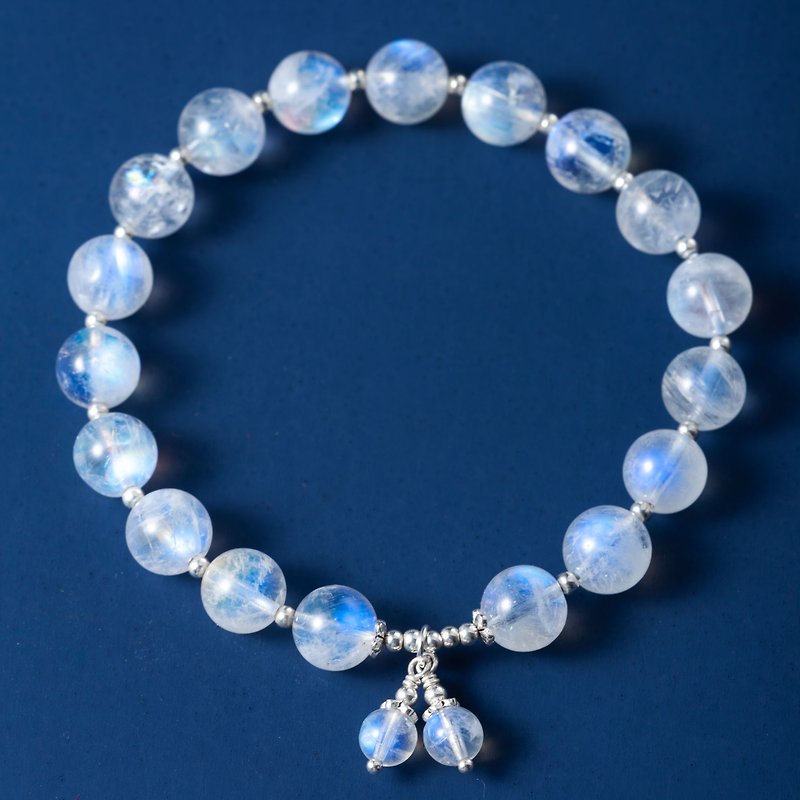 月亮石8mm手链 | 月光石925纯银手链 天然水晶定制化礼物 - 手链/手环 - 宝石 蓝色