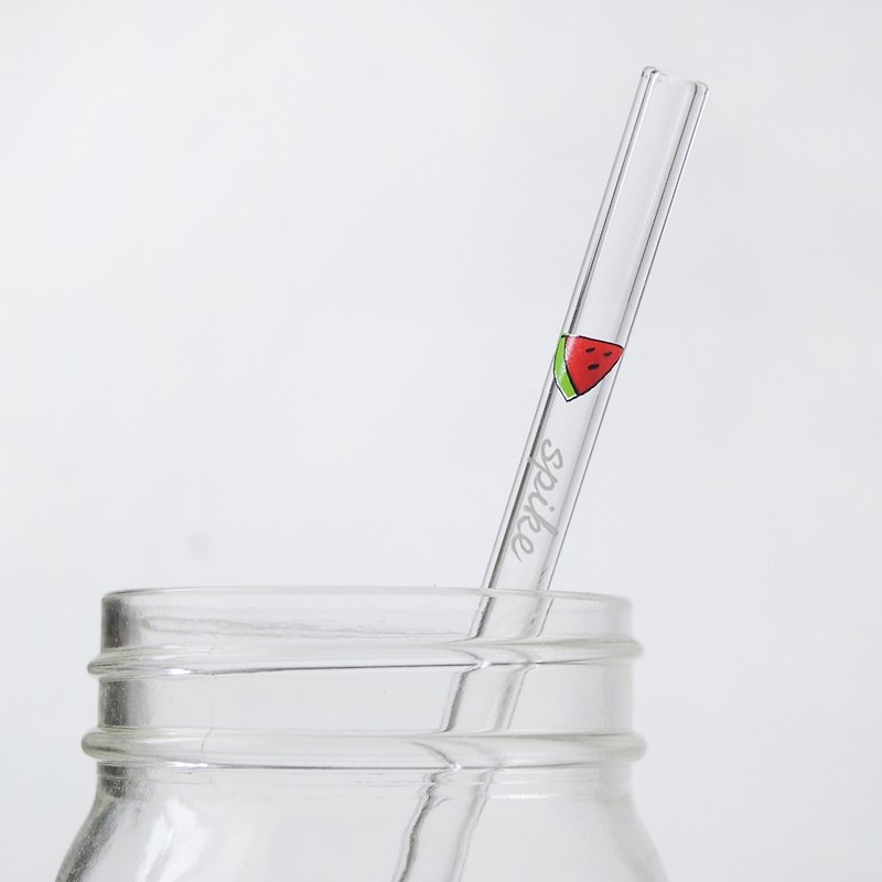 含玻璃雕刻刻字 20cm (口径0.8cm) 平口 西瓜玻璃吸管(附赠小刷) - 随行杯提袋/水壶袋 - 玻璃 红色