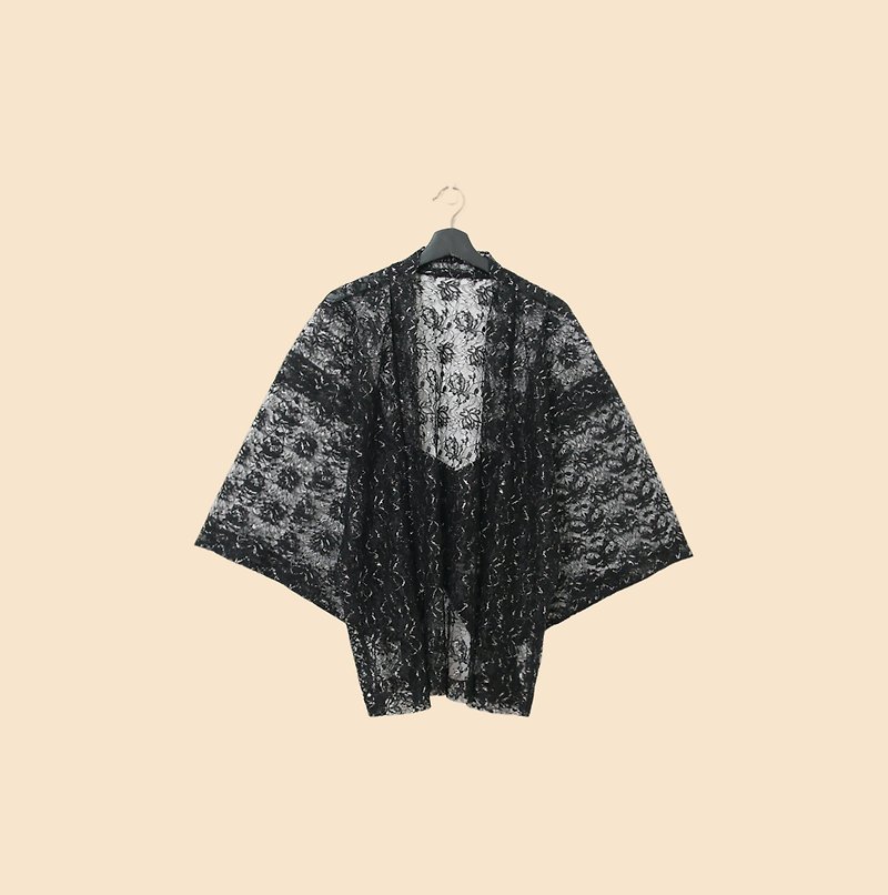 Back to Green-日本透肤羽织 黑蕾丝 金葱点缀 /vintage kimono - 女装休闲/机能外套 - 其他人造纤维 