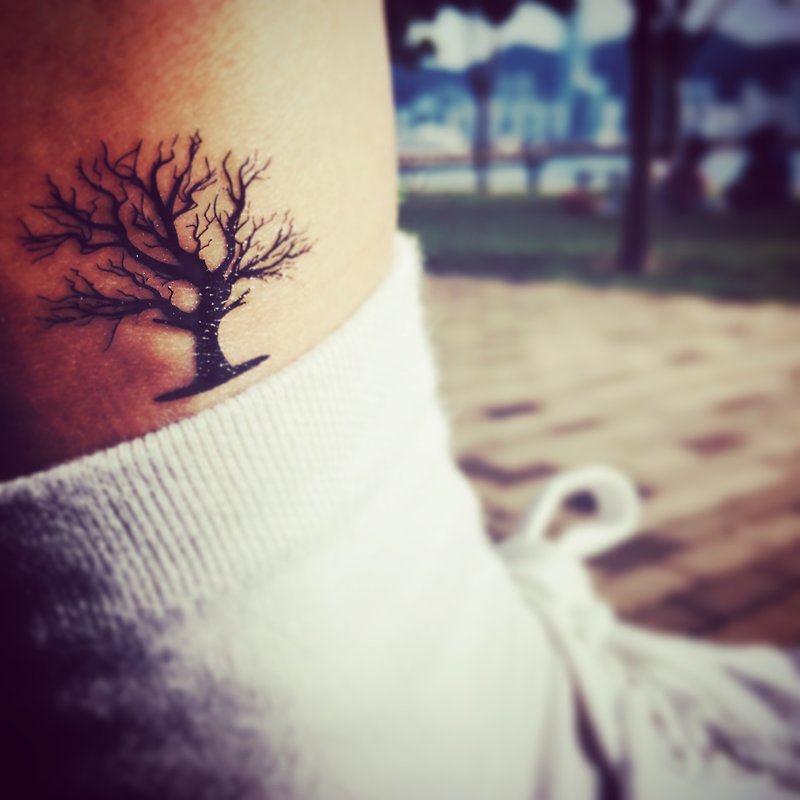 OhMyTat 小橡树 Small Oak Tree 刺青图案纹身贴纸 (2 张) - 纹身贴 - 纸 黑色
