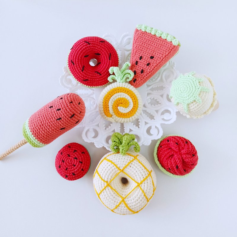 Set crochet food, crochet ice cream, crochet donut ,pretend play gift for girls - 玩具/玩偶 - 棉．麻 多色