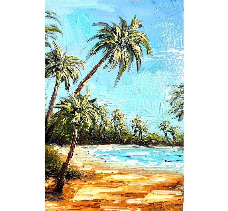 棕榈画海滩原创艺术品微型 15x10 厘米/ 6 x 4 英寸 - 海报/装饰画/版画 - 其他材质 多色