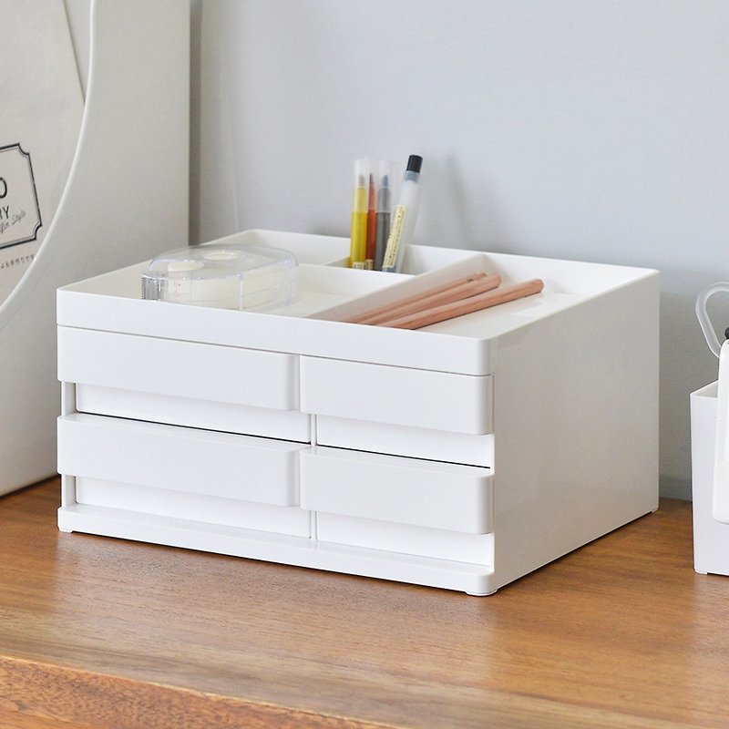 日本仲林 方豆腐桌上型文具分隔收纳盒(4抽)-M - 收纳用品 - 塑料 白色