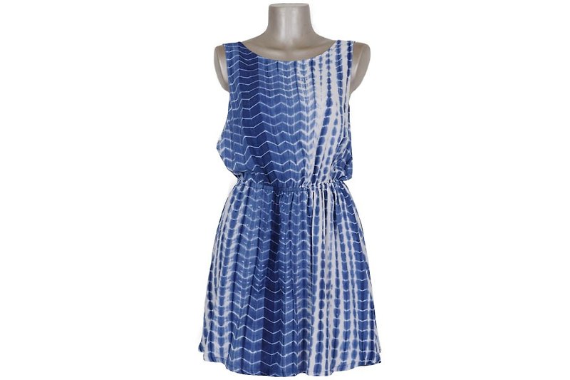 タイダイバックリボンブラウジングワンピース　ネイビー - 洋装/连衣裙 - 其他材质 蓝色
