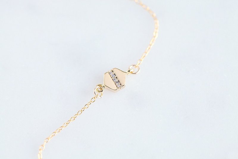 【14KGF】Bracelet,Tiny Hexagon Cubic Zirconia - 手链/手环 - 玻璃 金色