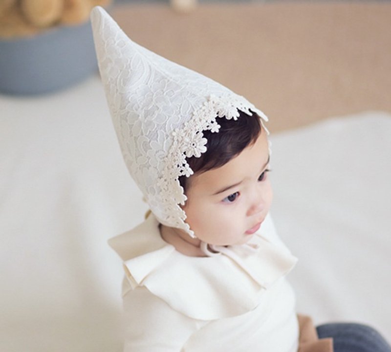Happy Prince Ellui女婴童蕾丝精灵帽 韩国制 - 婴儿帽/发带 - 棉．麻 白色