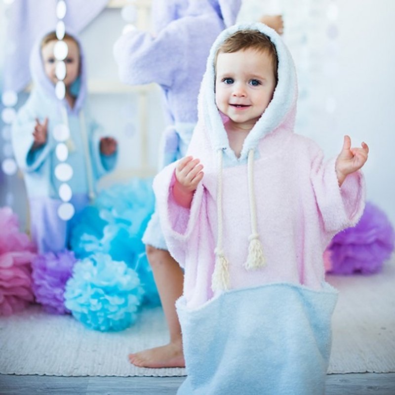 Pink and blue bathrobe with hood and pockets for kids - 其他 - 棉．麻 粉红色