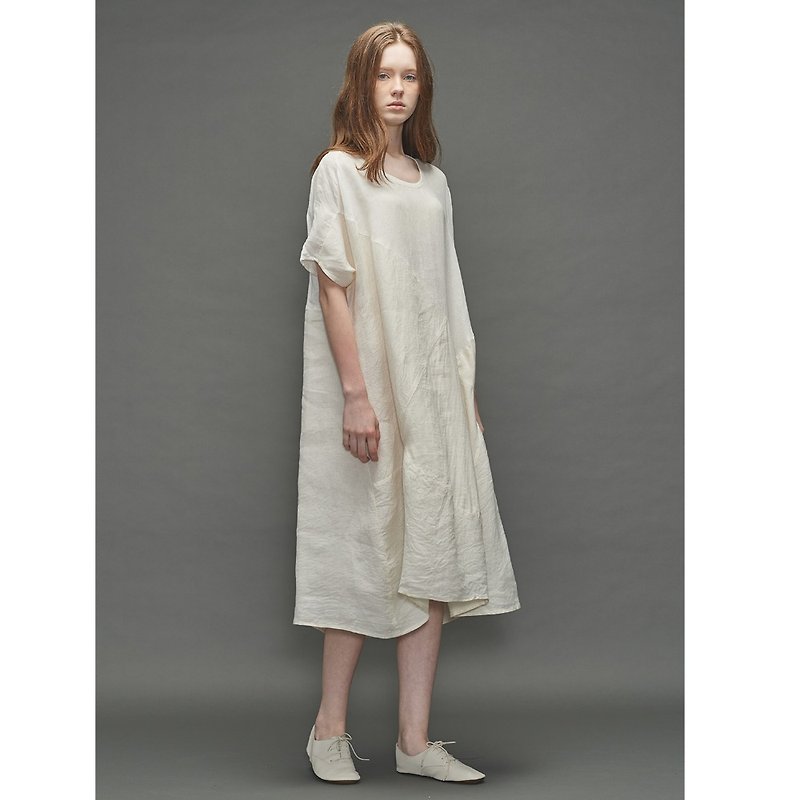 1701C0612 ( 棉麻圆领不对称长洋装 ) - 洋装/连衣裙 - 纸 