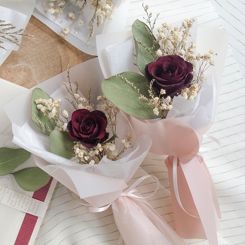 酒红色干燥玫瑰 干燥小花束 婚礼小物 交换礼物 - 干燥花/捧花 - 植物．花 粉红色