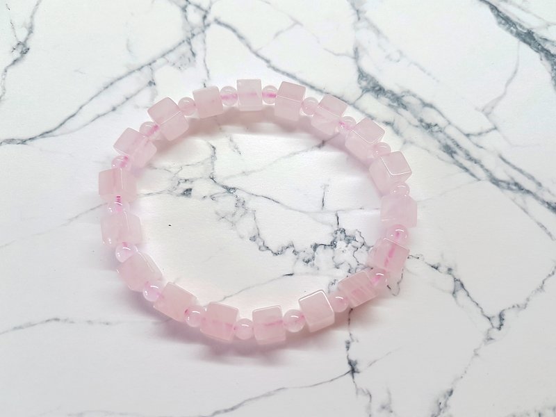 CJ01。粉晶方块圆珠手珠 - 手链/手环 - 水晶 粉红色