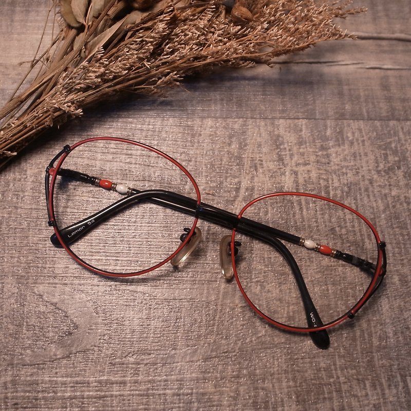 老骨头 红x黑特殊镜脚金属镜框A3 vintage - 眼镜/眼镜框 - 其他金属 黑色