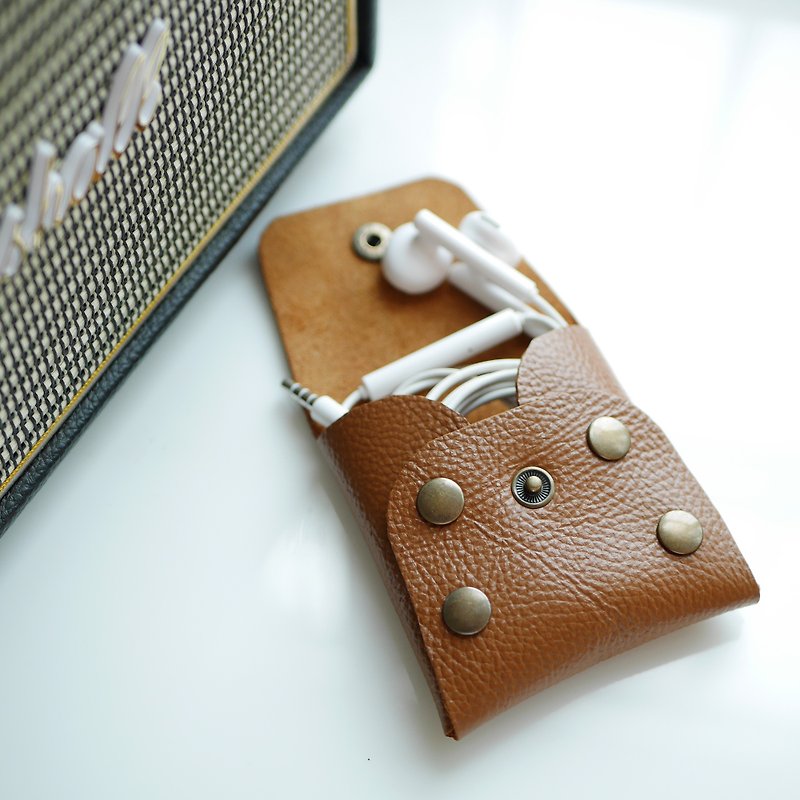 Handmade soft leather coin purse, earphone pocket - 零钱包 - 真皮 咖啡色