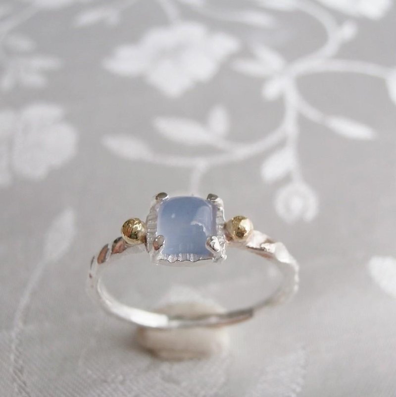金の粒とシーブルーカルセドニーのリング - 戒指 - 其他金属 蓝色