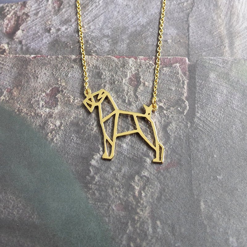 Airedale Necklace Gift for Dog Lover, Origami Jewelry, Gold Plated Brass - 项链 - 铜/黄铜 金色