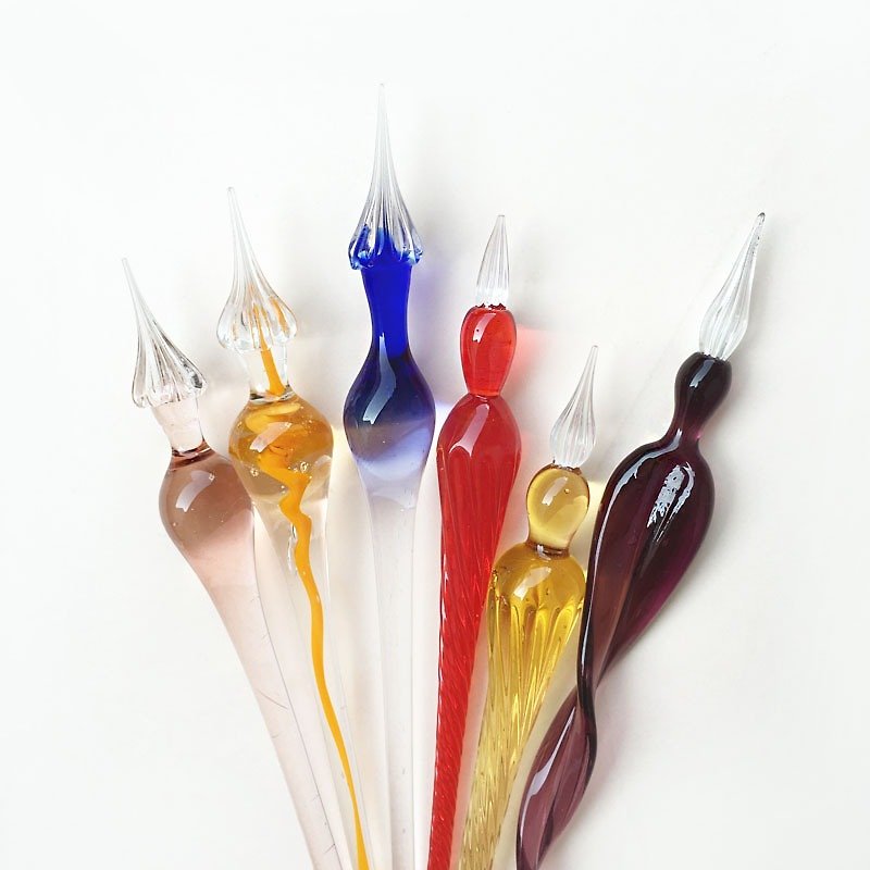 意大利造型花色玻璃笔+玻璃笔架礼盒组 (限量-B) | 欧式 文具  Francesco Rubinato - 蘸水笔 - 玻璃 多色