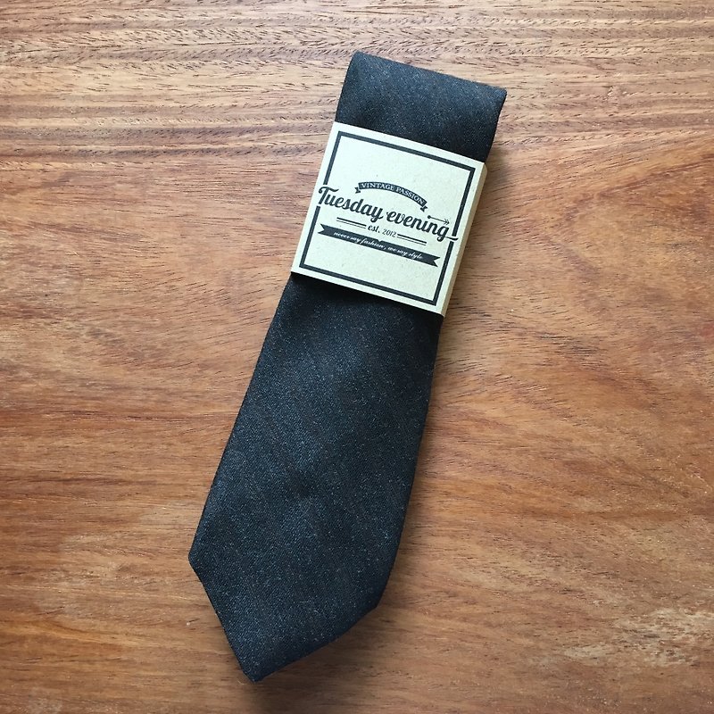 Neck tie Black and brown stripe - 领带/领带夹 - 棉．麻 黑色