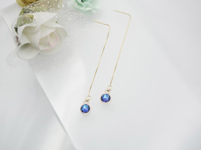 蓝宝石水晶纯银耳环 耳链 - 耳环/耳夹 - 宝石 蓝色
