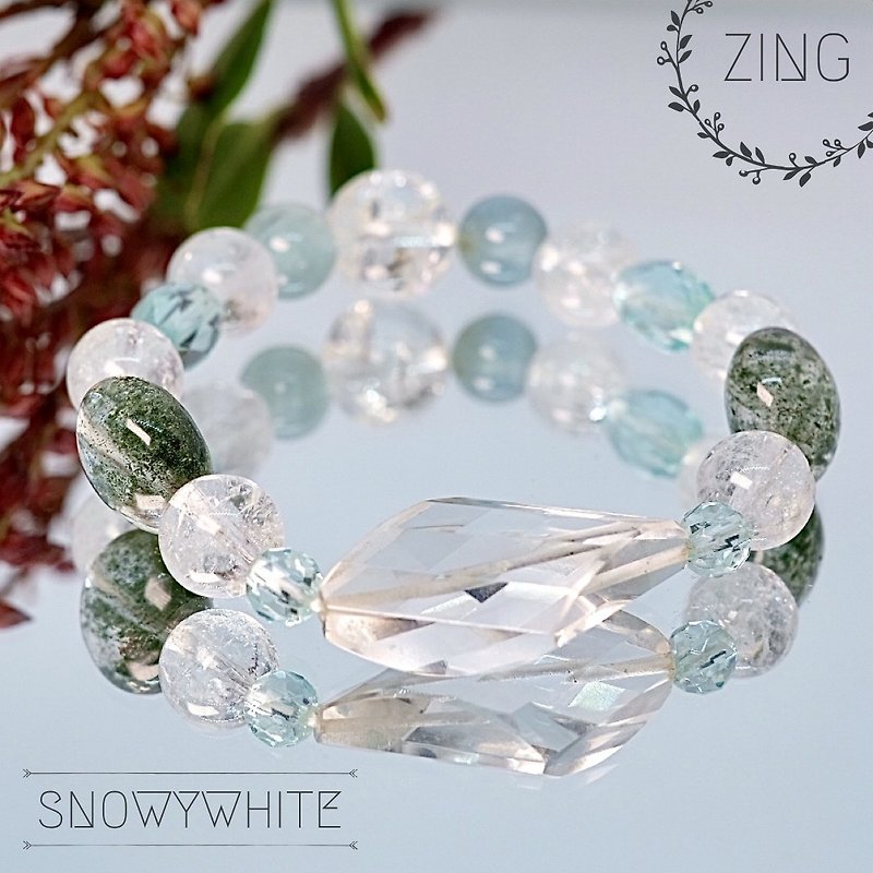 绿幽灵、海蓝宝以及白水晶的组合水晶手链 Snowywhite - 手链/手环 - 水晶 白色