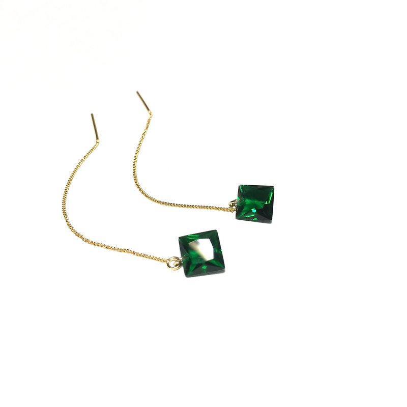 【若桑】【珠宝盒】祖母绿色宝石耳环。进口镀18k金耳链。 - 耳环/耳夹 - 宝石 绿色