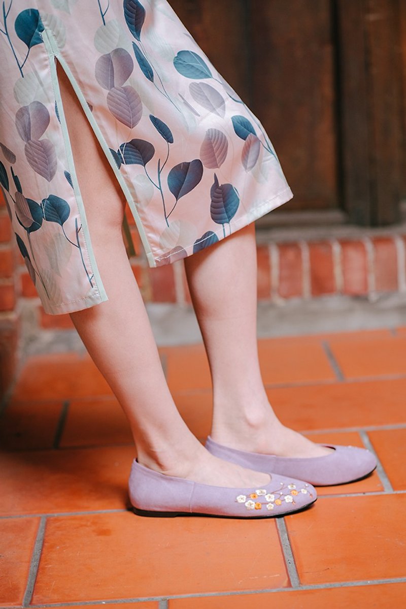 平底鞋 - 梅花 (藕色) - 芭蕾鞋/娃娃鞋 - 棉．麻 紫色
