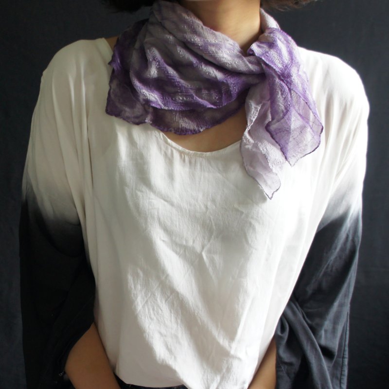 植物染蚕丝方巾－紫色水波 - 丝巾 - 丝．绢 紫色