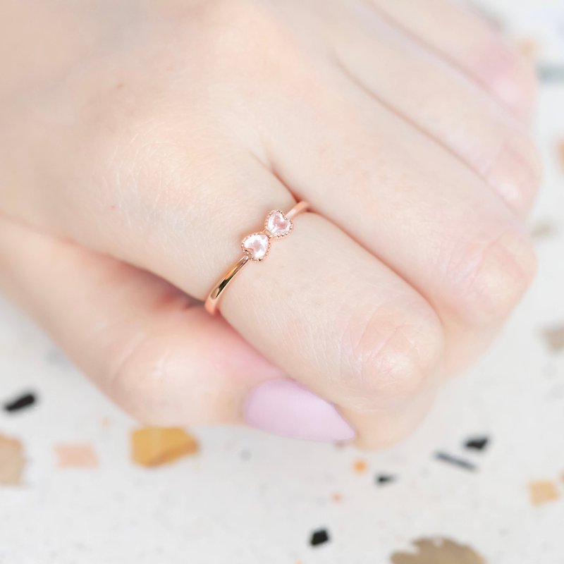 粉晶925纯银蝴蝶结戒指 可调式戒指 - 戒指 - 宝石 银色