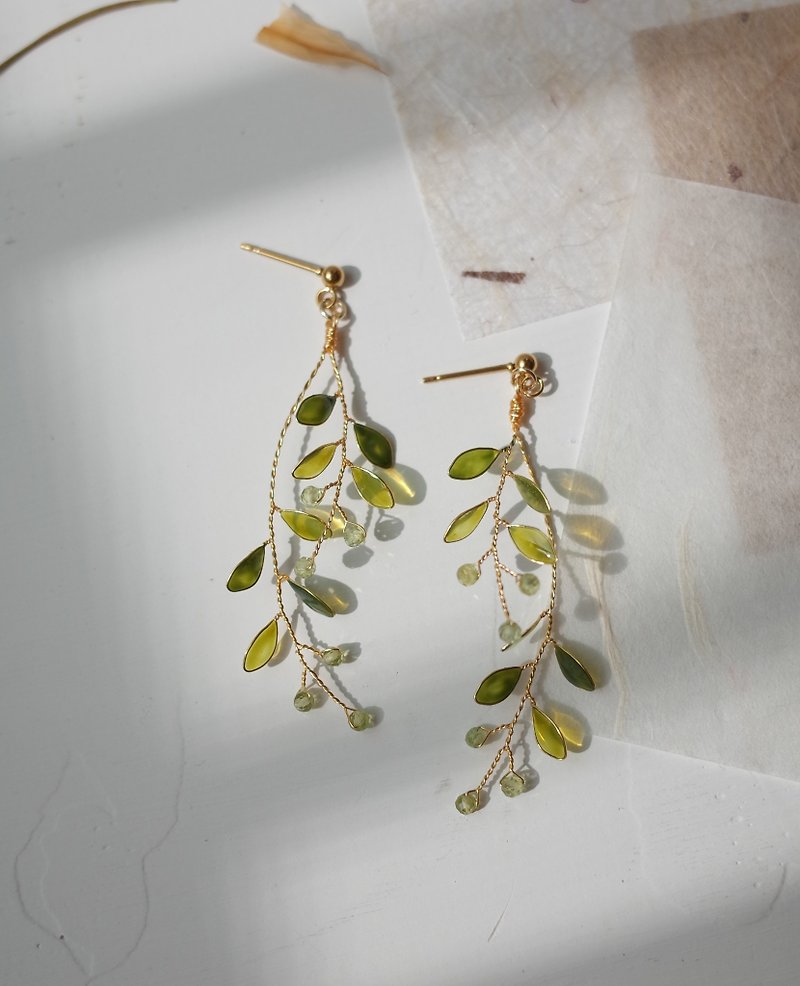 小叶枝桠 - 手工树脂耳环婚礼 - 耳环/耳夹 - 树脂 绿色