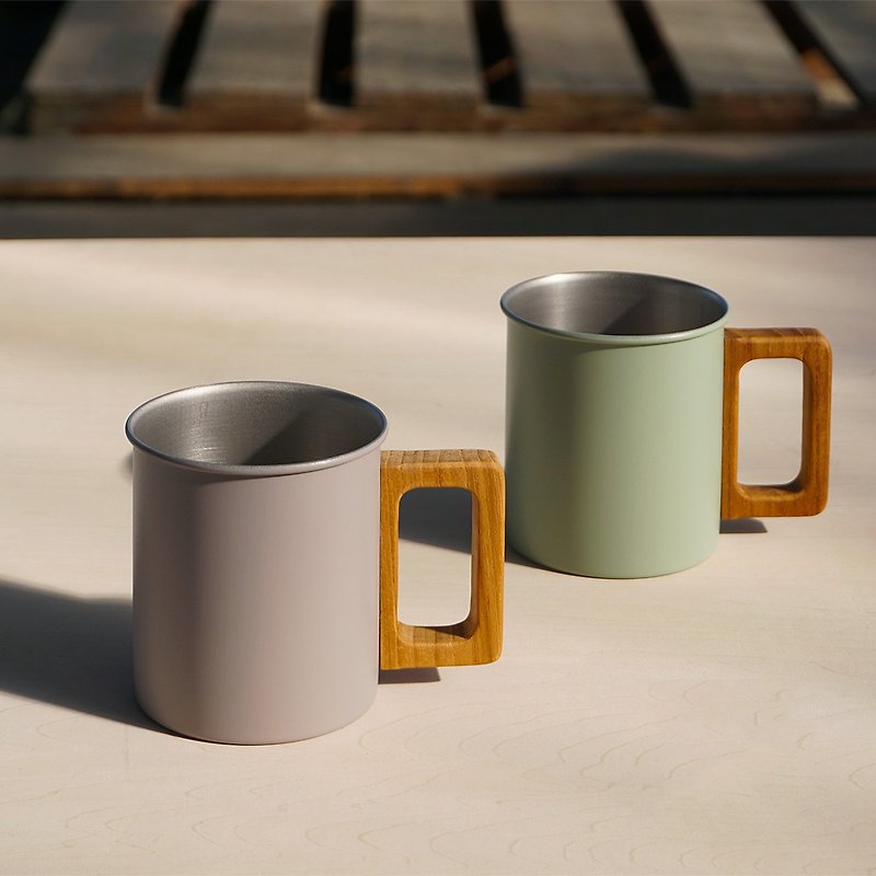 padou Wood and Stainless Mug M-size 300ml Outdoor Camping Cafe Big Gift Japan - 咖啡杯/马克杯 - 不锈钢 多色