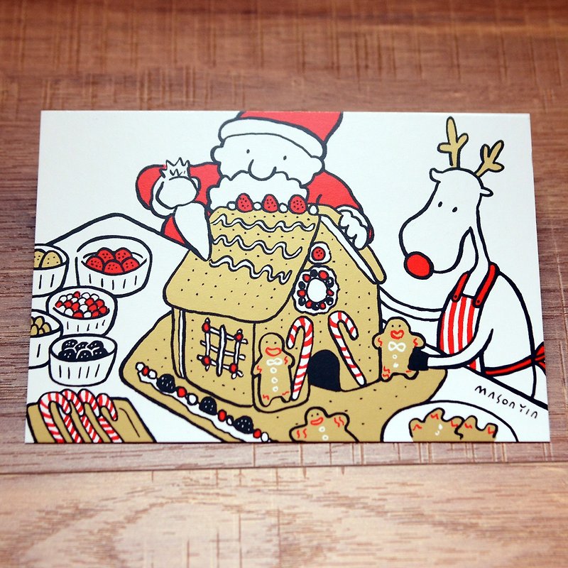 圣诞卡-米猪2017金色圣诞明信片6号: 一起来做姜饼屋 - 卡片/明信片 - 纸 金色