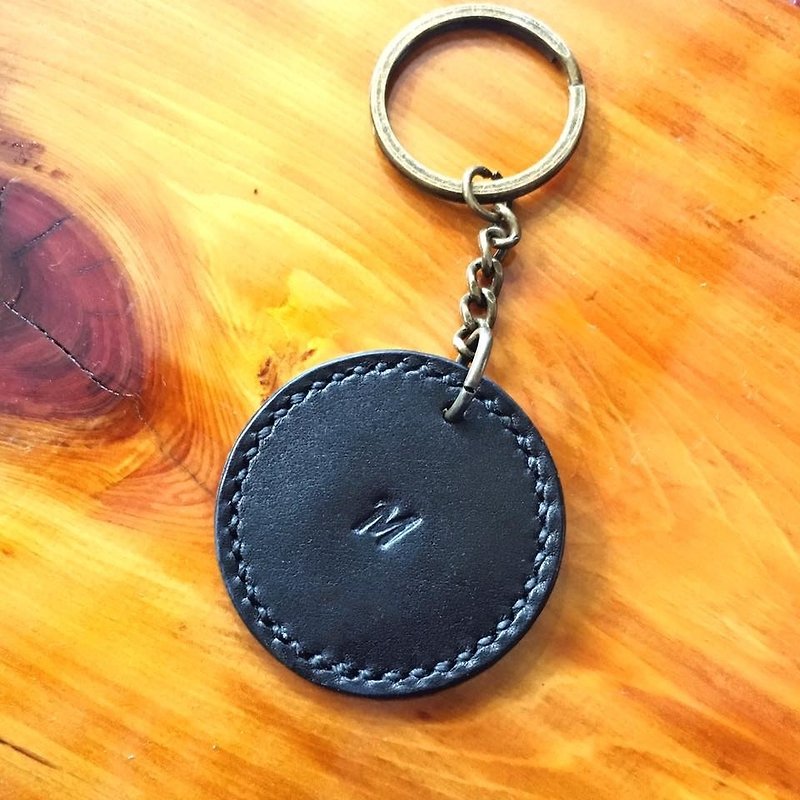 成品制造 丸々匙圈 原创手工皮革钥匙圈 手工缝 植鞣 刻名 礼物 - 钥匙链/钥匙包 - 真皮 黑色