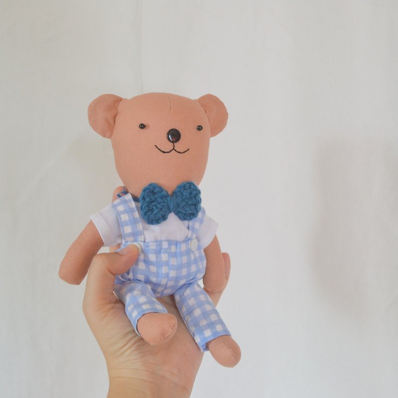 Christmas Gift Wrapping Handmade doll : Little bear doll - Clumsy (Brown Skin) - 玩偶/公仔 - 棉．麻 蓝色