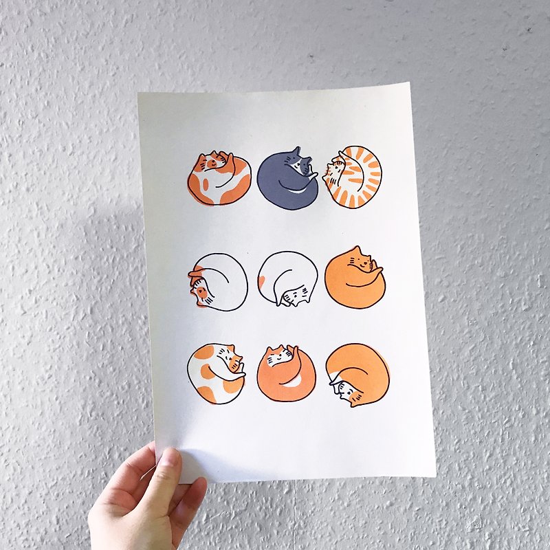 9坨猫 l 绢版印刷海报 - 海报/装饰画/版画 - 纸 橘色