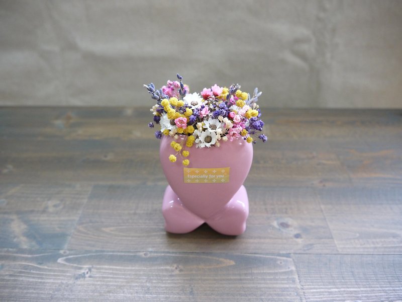 【满满的爱】干燥花粉色蝴蝶结爱心陶瓷桌花 - 植栽/盆栽 - 植物．花 粉红色